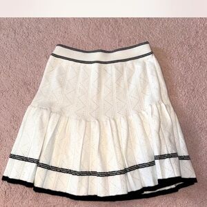 White and Blue Pleated Mini Skater Skirt